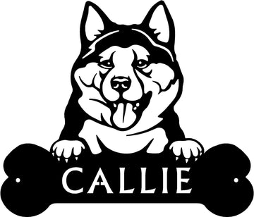 Detailed Akita Head and Dog Bone Custom Name or Numbers Sign The Metal Peddler