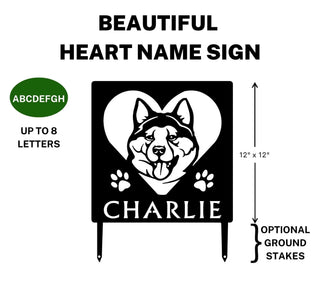 Akita Name Sign or Heart Memorial Wall or Yard Plaque - The Metal Peddler Garden Stakes 02481-D-Name Akita-Ground Stakes TheMetalPeddler.com
