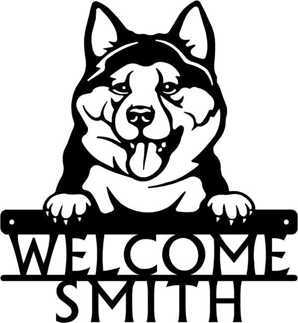 Akita Detailed Dog Face Welcome Sign or Custom Name The Metal Peddler