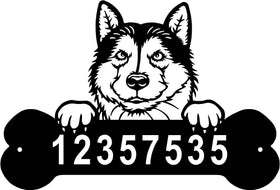 Alaskan Malamute Head and Dog Bone Sign with Custom Name or Numbers The Metal Peddler