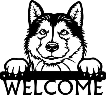 Alaskan Malamute Detailed Dog Face Welcome Sign or Custom Name The Metal Peddler