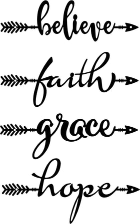 Arrows Wall Art: Faith Believe Grace Hope - The Metal Peddler Wall Art decorative, faith, wall art, wall decor, wedding, words