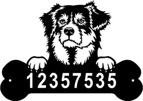 Australian Shepherd Head and Dog Bone Sign with Custom Name or Numbers The Metal Peddler