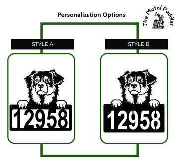 Australian Shepherd Address Sign - Detailed Dog Design with Custom House Numbers