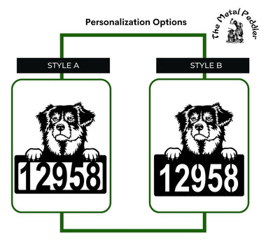 Australian Shepherd Address Sign - Detailed Dog Design with Custom House Numbers