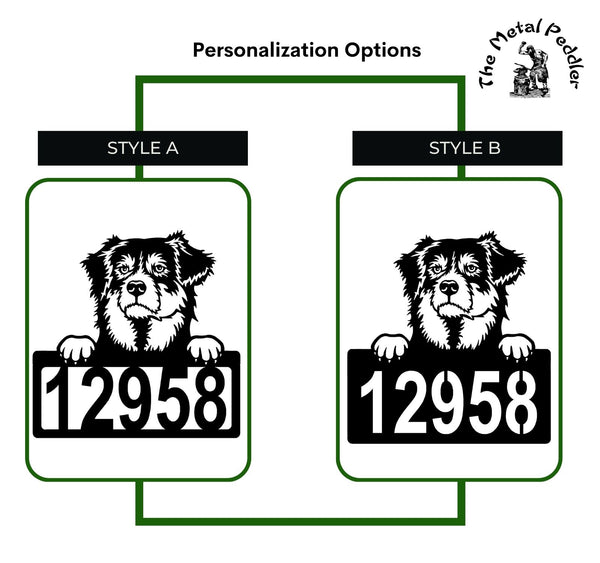 Australian Shepherd Address Sign - Detailed Dog Design with Custom House Numbers