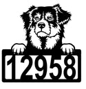 Australian Shepherd Address Sign - Detailed Dog Design with Custom House Numbers The Metal Peddler