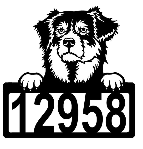 Australian Shepherd Address Sign - Detailed Dog Design with Custom House Numbers The Metal Peddler