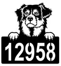 Australian Shepherd Address Sign - Detailed Dog Design with Custom House Numbers The Metal Peddler