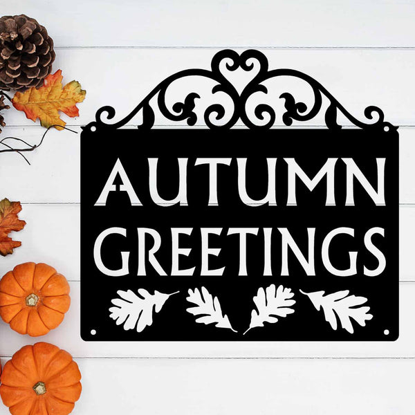 Autumn Greetings Fall Decor Scroll Sign - The Metal Peddler Decorative Plaques Blessings, Fall, holiday, porch, wall art, wall decor