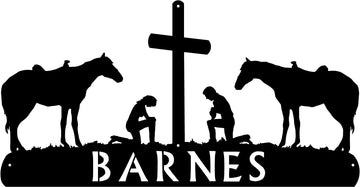 Cowboy & Cowgirl at the Cross with 2 horses - 0