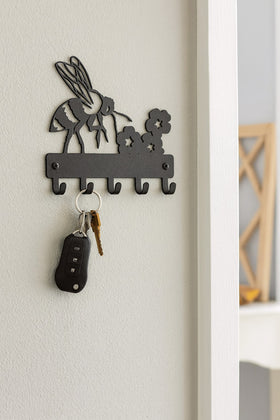 Bee at Flowers Key Holder with 5 Hooks