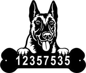 Belgian Malinois Head and Dog Bone Sign with Custom Name or Numbers The Metal Peddler