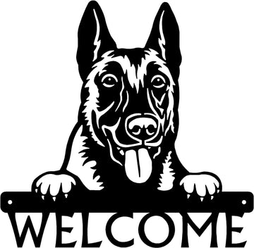 Belgian Malinois Detailed Dog Face Welcome Sign or Custom Name The Metal Peddler