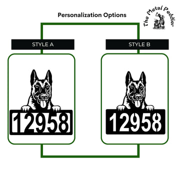 Belgian Malinois Address Sign - Detailed Dog Design with Custom House Numbers