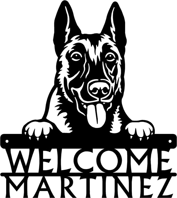 Belgian Malinois Detailed Dog Face Welcome Sign or Custom Name The Metal Peddler