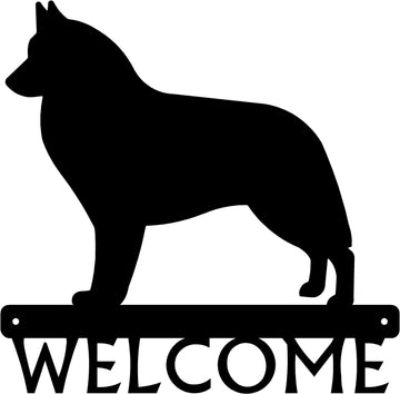 Belgian Sheepdog dog breed open welcome sign