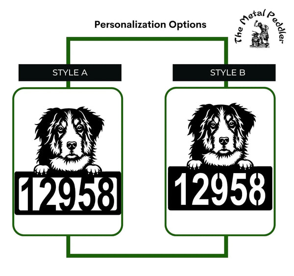 Bernese Mountain Dog Address Sign - Detailed Design with Custom House Numbers The Metal Peddler