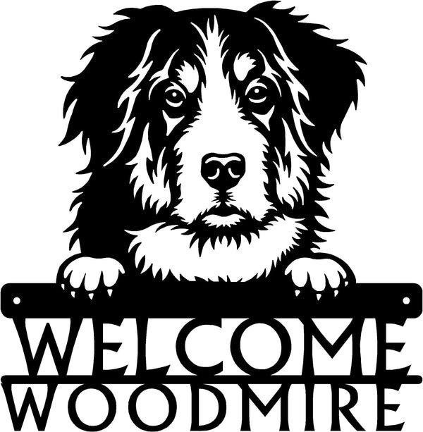 Bernese Mountain Dog Detailed Dog Face Welcome Sign or Custom Name The Metal Peddler