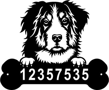 Bernese Mountain Dog Head and Dog Bone Sign with Custom Name or Numbers The Metal Peddler