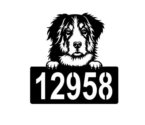 Bernese Mountain Dog Address Sign - Detailed Design with Custom House Numbers The Metal Peddler