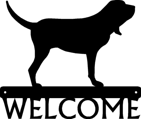 Bloodhound Silhouette on a bar with the word welcome below-Dog Welcome Sign