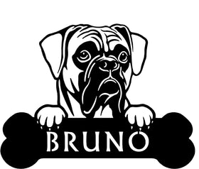 Boxer #1 Head and Dog Bone Sign with Custom Name or Numbers The Metal Peddler