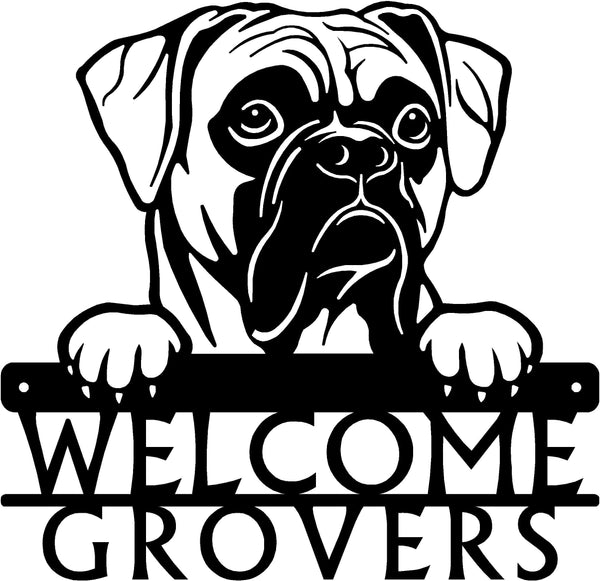 Boxer #1 Detailed Dog Face Welcome Sign or Custom Name The Metal Peddler