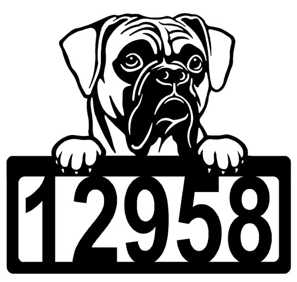 Boxer #1 Address Sign - Detailed Dog Design with Custom House Numbers The Metal Peddler