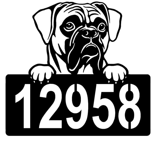 Boxer #1 Address Sign - Detailed Dog Design with Custom House Numbers The Metal Peddler