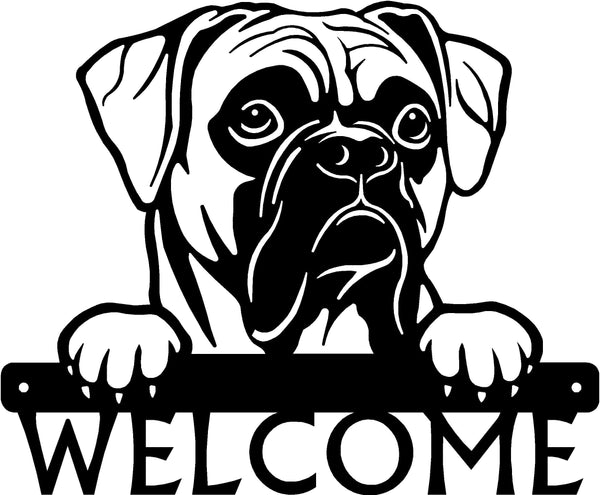 Boxer #1 Detailed Dog Face Welcome Sign or Custom Name The Metal Peddler