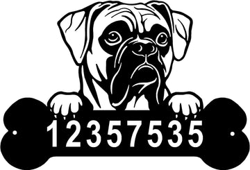 Boxer #1 Head and Dog Bone Sign with Custom Name or Numbers The Metal Peddler