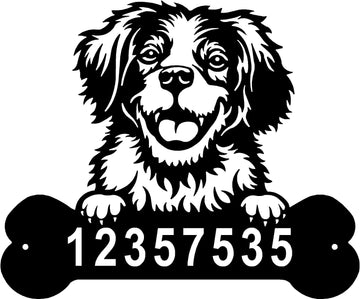 Brittany Spaniel Head and Dog Bone Sign with Custom Name or Numbers The Metal Peddler
