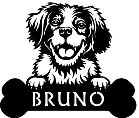 Brittany Spaniel Head and Dog Bone Sign with Custom Name or Numbers The Metal Peddler