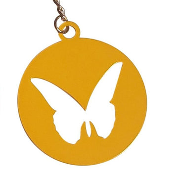 Yellow Circle Keychain with Butterfly Silhouette cut out