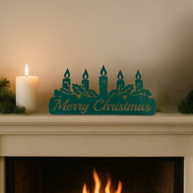 Merry Christmas Candle Scene Shelf Decor in Green or Gold