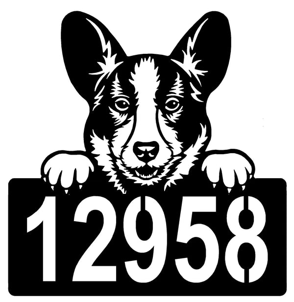 Cardigan Welsh Corgi Address Sign - Detailed Dog Design with Custom House Numbers The Metal Peddler