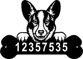 Cardigan Corgi Head and Dog Bone Sign with Custom Name or Numbers The Metal Peddler