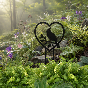 Cardinal in Heart Memorial Garden Stake – Metal Cemetery Decoration
