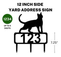 12-inch Cat address sign featuring up to 4 customizable numbers and three stakes at the bottom for easy lawn mounting.