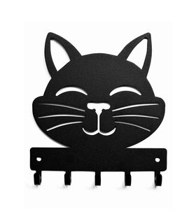 Cheery Smiling Cat Key Rack with 5 Hooks The Metal Peddler