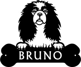 Cavalier King Charles Spaniel Head and Dog Bone Sign with Custom Name or Numbers The Metal Peddler