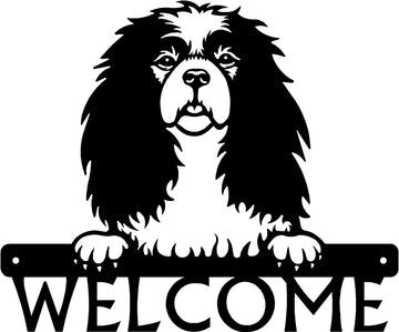 Cavalier King Charles Spaniel Detailed Dog Face Welcome Sign or Custom Name The Metal Peddler