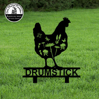 Custom Chicken Yard Sign with Floral Cutouts - The Metal Peddler Sidewalk & Yard Signs 02939-GS Chicken Flowers-1 TheMetalPeddler.com
