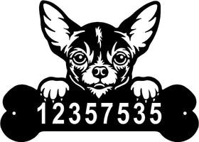 Chihuahua #1 Head and Dog Bone Sign with Custom Name or Numbers The Metal Peddler
