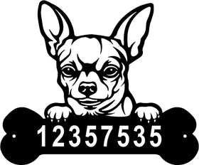 Chihuahua #2 Head and Dog Bone Sign with Custom Name or Numbers The Metal Peddler