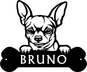 Chihuahua #2 Head and Dog Bone Sign with Custom Name or Numbers The Metal Peddler