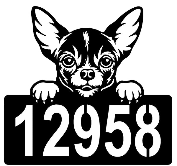 Chihuahua #1 Address Sign - Detailed Dog Design with Custom House Numbers The Metal Peddler