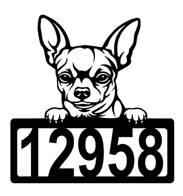 Chihuahua #2 Address Sign - Detailed Dog Design with Custom House Numbers The Metal Peddler