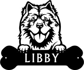 Chow Chow Head and Dog Bone Sign with Custom Name or Numbers The Metal Peddler